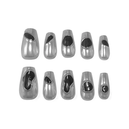 PURUITI Gothic Vintage Collection Handcrafted False Nail MID Длина Трапеция Черный Однотонный Металл