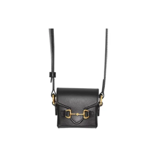 GUCCI Horsebit 1955 Кожа Чехол для наушников Ожерелье Сумочка для украшений Унисекс Черный