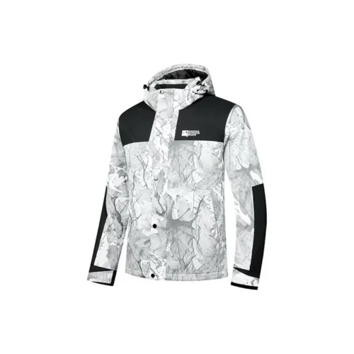 QIAODAN Sports Life Collection Пуховик Мужской Белый Фотиния Серый с Черным Узором