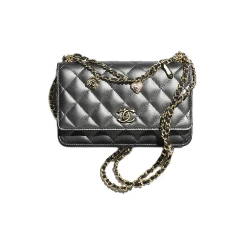 CHANEL Lambskin Wallet Mini Women's Black