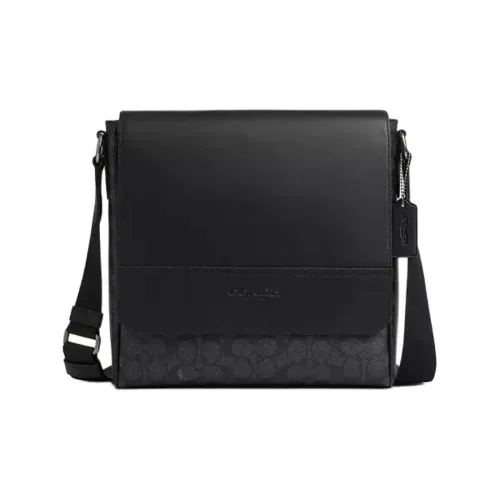 COACH Houston Покрытый холст Сумка через плечо Средняя Мужская Черная