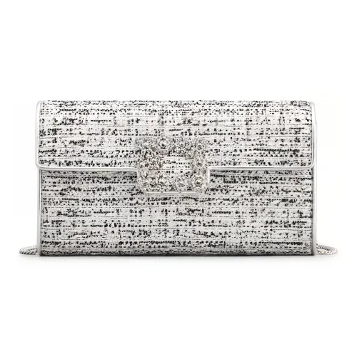 Roger Vivier Flower Strass Ткань Конверт Сумка Ручная Сумка Сумка через плечо Женская Серебряная