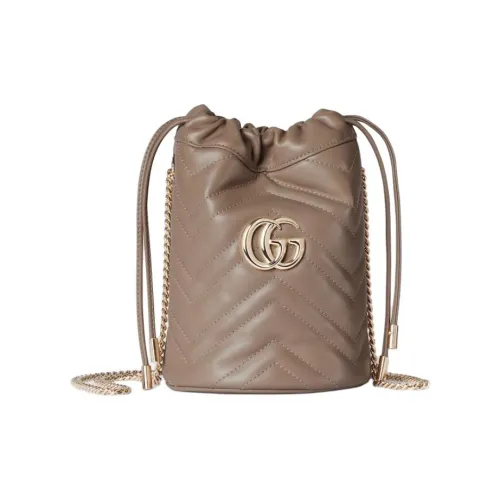 GUCCI GG Marmont Кожа Ведрообразная Сумка Плечевая Сумка Мини Женская Тауповая
