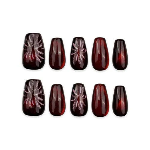PURUITI Изящный Spark Collection False Nail Средний LADDER Burgundy Smudge Blazing Flash Coquette Кошачий глаз
