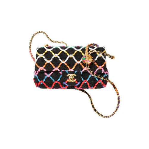 CHANEL Classic Flap CF Small Gold Ball Твид с Шерстяной Ткани вязаные Шерстяной Ткани вязаные Сумка через плечо Мини Женские Многоцветный