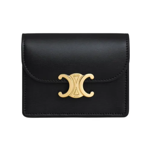 CELINE Triomphe Телячья кожа Держатель для карт Женские Черный