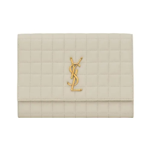 SAINT LAURENT Cassandre Sheepskin Clutch Standard Women's White