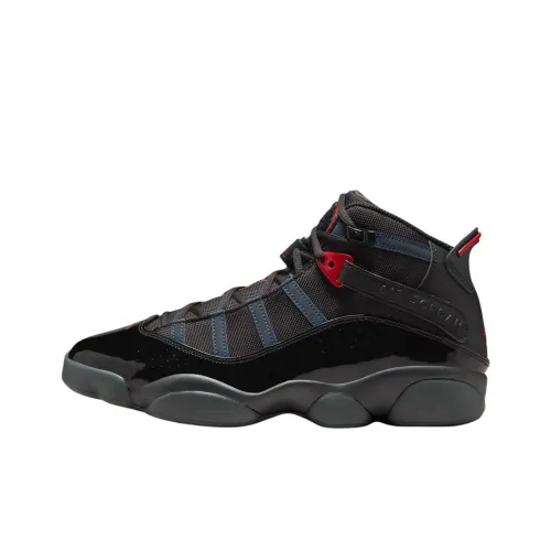 Jordan Air Jordan 6 Кольца Противоскользящие Устойчивые к износу MID Баскетбольные кроссовки Мужские Черные Красные