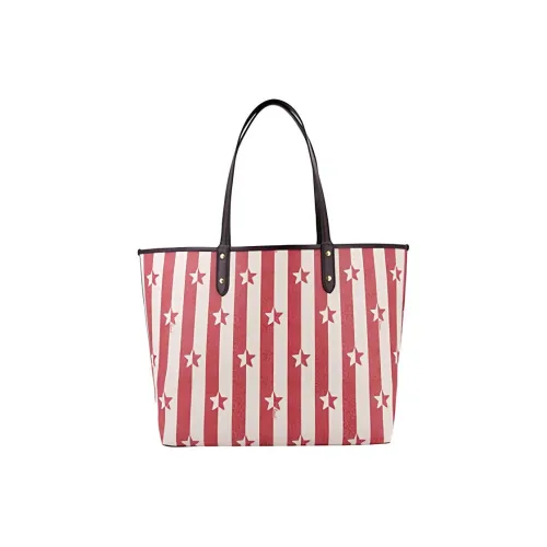 COACH PVC Тоут Сумка Сумка для покупок Сумка на плечо Женская Красная и Белая Полосы