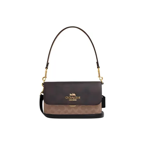 COACH Brynn Искусственная кожа Сумка через плечо Средняя Женская Ореховый Коричневый Желтый