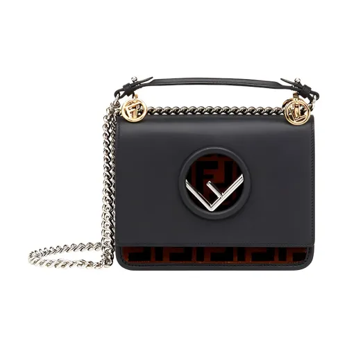 FENDI Kan I Коровья кожа кожа переносная сумка через плечо мини женская черный коричневый