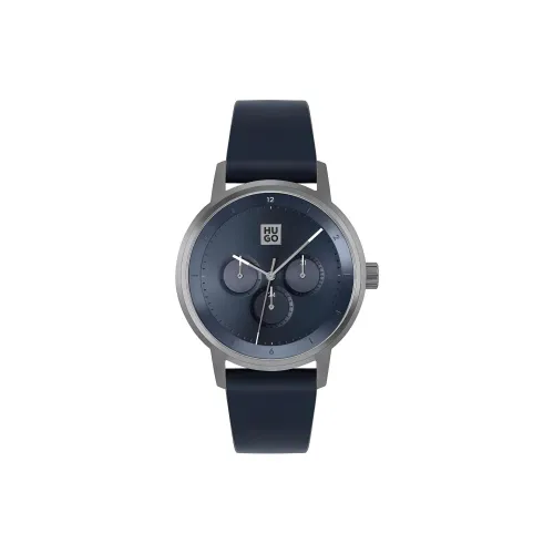 Hugo Boss Мужские часы Кварцевый механизм Кожаный ремешок 42 мм Синий циферблат