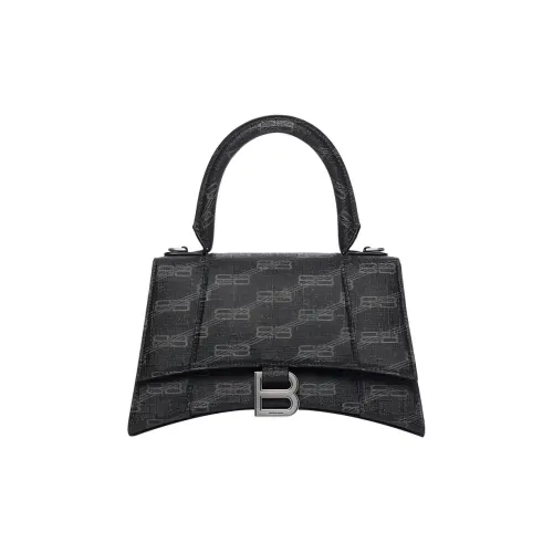 Balenciaga BB MONOGRAM HOURGLASS Покрытый холст Сумка через плечо Сумка Маленькая Женская Черная