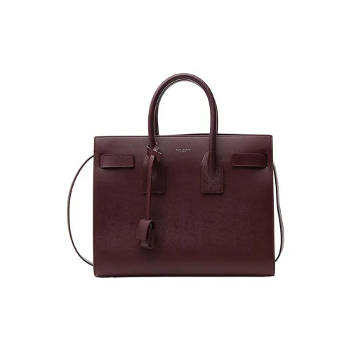 SAINT LAURENT SAC DE JOUR Сумка из коровьей кожи аккордеонная на одно плечо маленькая женская бордового цвета