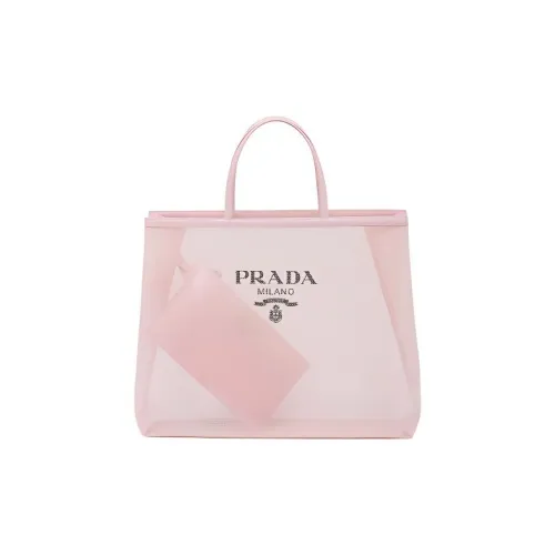 PRADA Ткань с кожаными вставками Тоут Сумка Сумка для покупок Сумка Женская Розовая