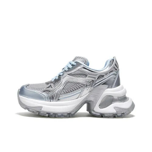 LOMOQUEEN Толстая подошва Низкий топ Серебристый Белый Ветер Синий Женский