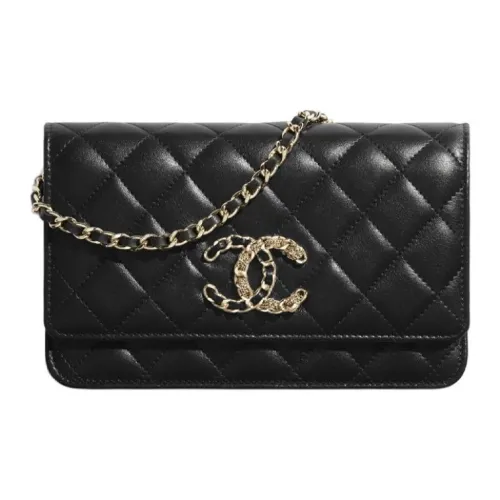 CHANEL Sheepskin Wallet Women's Black