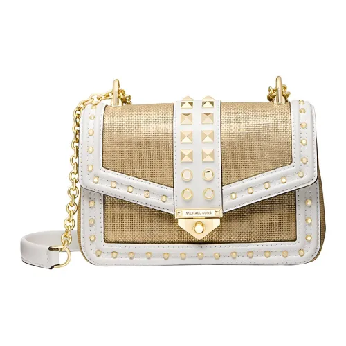 MICHAEL KORS SOHO совместная брендированная холщовая кожа Сумка через плечо Маленькая сумка на плечо Женская Коричневый и Белый