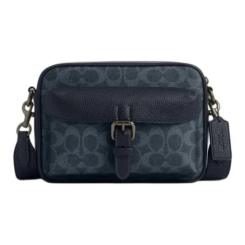 COACH Покрытие Холст Сумка через плечо Сумка на плечо Маленькая Мужская Полночь Морской Синий