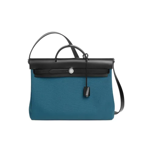 HERMES Herbag Messenger Militaire Холст с Hunter Коровья кожа Одно плечо Сумка Женские Blue Ocean Черный