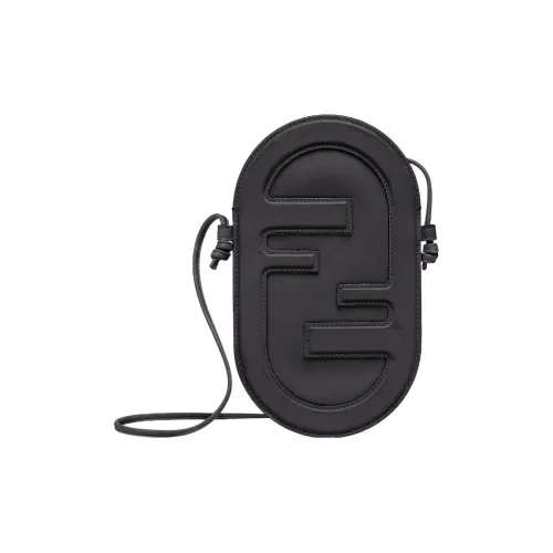 FENDI Корова Кожа Овальная Сумка Одно Плечо Через Плечо Чехол для Телефона Женский Черный