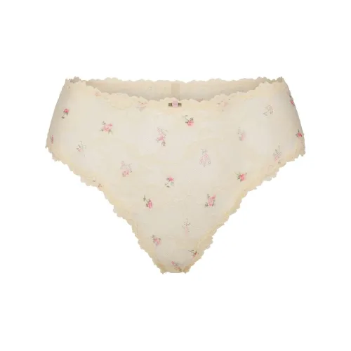 SKIMS Valentine's Day Collection SS25 Эластичный Кружево BRIEF Трусы Женские 1 Пачка Масло ROSE BUD С принтом