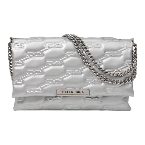 Balenciaga Lambskin Portable Crossbody Bag Shoulder Bag Medium Women's Silver Баленсиага Ламмскин Портативная Сумка через плечо Сумка на плечо Средняя Женская Серебряный