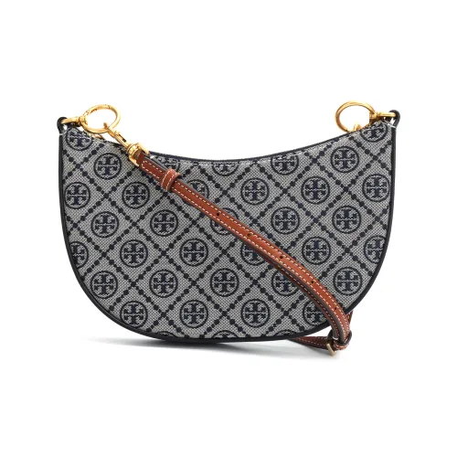 TORY BURCH T Monogram Ткань с кожаными вставками And Замша Сумка через плечо Мини Женская Темно-синий