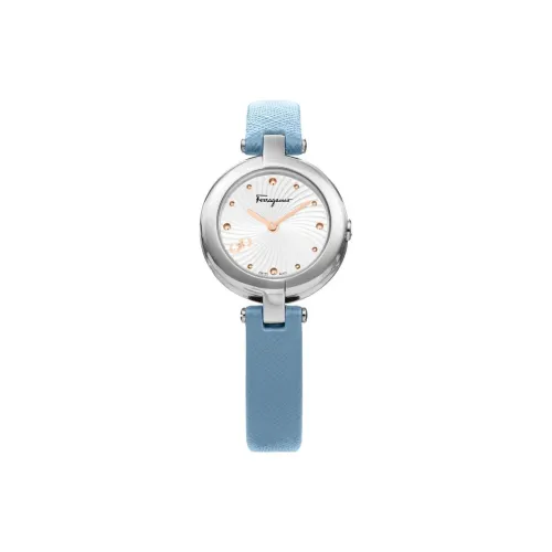 Ferragamo Женские часы Кварцевый механизм Коровья кожа Ремешок 26,5 мм Серебристый циферблат