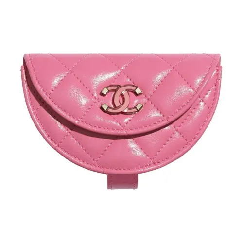 CHANEL Sheepskin Coin Wallet Wristlet Mini Women's Pink