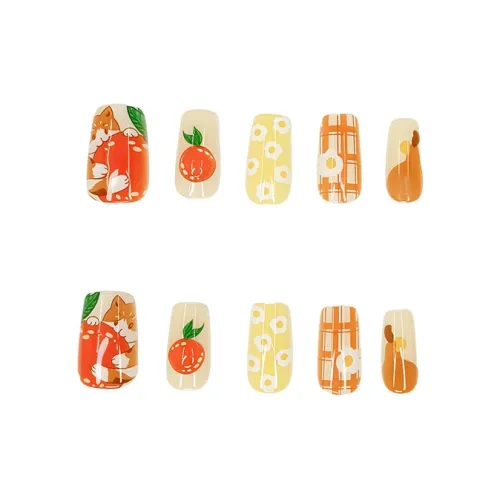 SHITIAN Процветание Апельсин False Nail Короткий Квадрат Оранжево-желтый Jump Цвет Однотонный 15мм