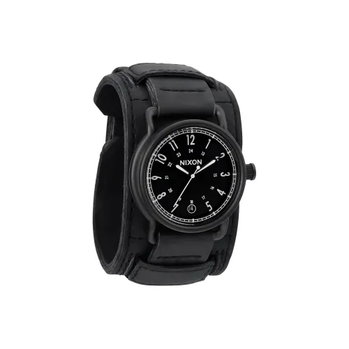 NIXON Наручные часы Кварцевый механизм Кожаный ремешок 44 мм Черный циферблат Мужские часы