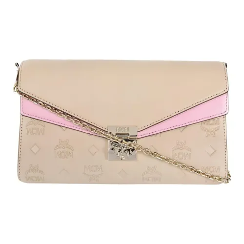 MCM Millie Visetos Кожа Сумка с цепочкой Конверт Сумка Сумка через плечо Сумка на плечо Средний Женская Песочный с Молочно-чайным