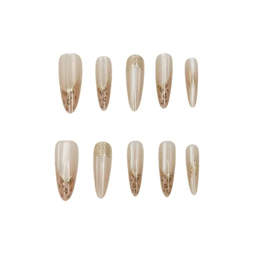 SHITIAN Классический Леопардовый принт False Nail Овал Укороченный Позолоченный Кошачий глаз Jump Цвет 17mm