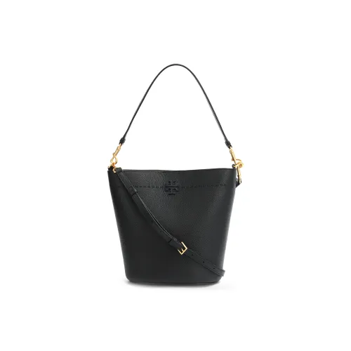 TORY BURCH McGraw Litchi Grain Leather Bucket Bag Portable Crossbody Bag Shoulder Bag Regular Women's Black