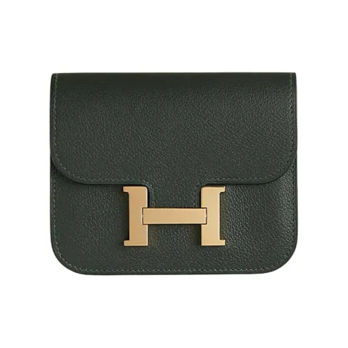 HERMES Constance Slim Evercolor Телячья кожа Кошелек Женские Темно-зеленый и Средний зеленый
