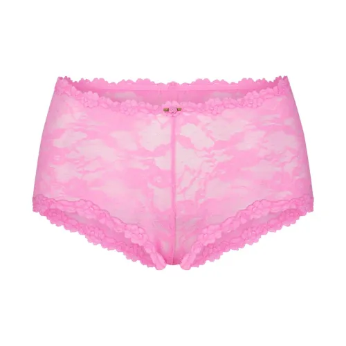 SKIMS Valentine's Day Collection SS25 Эластичный Кружево BOY SHORT Boxers Women's 1 Pack SUGAR Pink Candy Pink