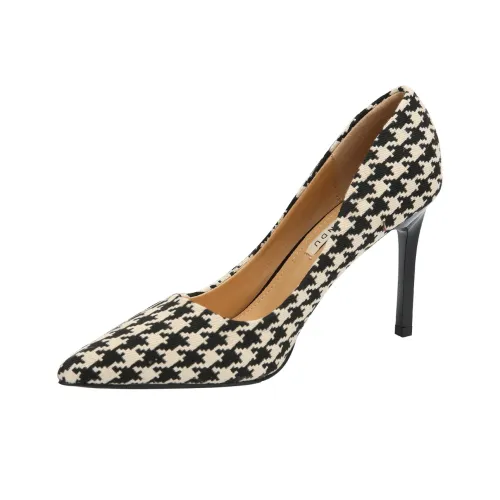 GUDIANFENGDU Узкий каблук высокий каблук 9 см женский черный клетка