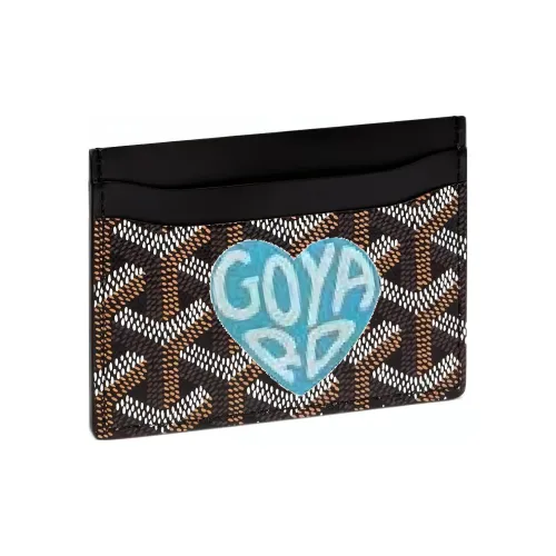 GOYARD Холст Телячья кожа Держатель для карт Держатель для карт Унисекс Черный Светло-синий Маленькое сердце