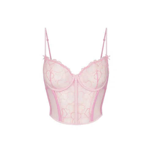 SKIMS Valentine's Day Collection SS25 Вышитый Тулле Укороченный Корсет Корректирующее белье Женское Жевательная резинка Жевательная резинка