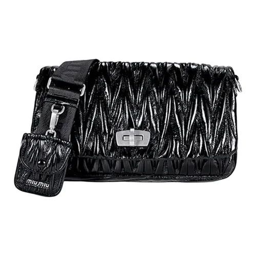 MIU MIU Matelassé Яркий Кожа 2 в 1 Сумка через плечо Сумка на плечо Женская Черная
