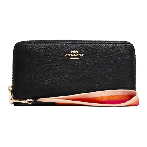 COACH Zip Around Pebble Кожа Клатч Кошелек Маленький Женский Черный