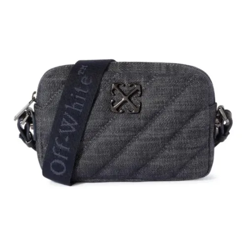 Off Белая хлопковая Camera Сумка Сумка через плечо Женская Темно-синяя