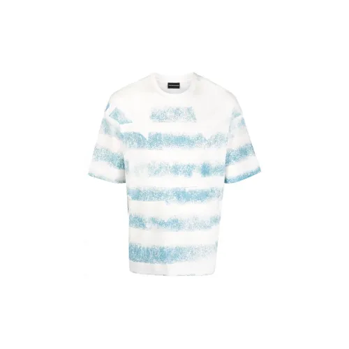 EMPORIO ARMANI Синие с Белым Надпись Мужские T-Рубашки