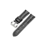 Серебряная пряжка, черный кожаный ремешок.