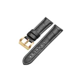 Розовая пряжка, черный кожаный ремешок.