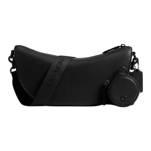 COACH HALL Коровья кожа Сумка через плечо Сумка на плечо Большая Унисекс Черная