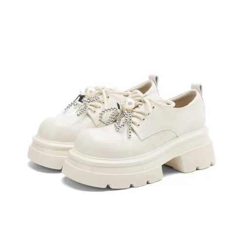 JOSINY Платформа Премиум Feel Принцесса Маленькие Кожаные Туфли Мода Универсальные Лоферы Каблук 6,5 см Женские Экрю