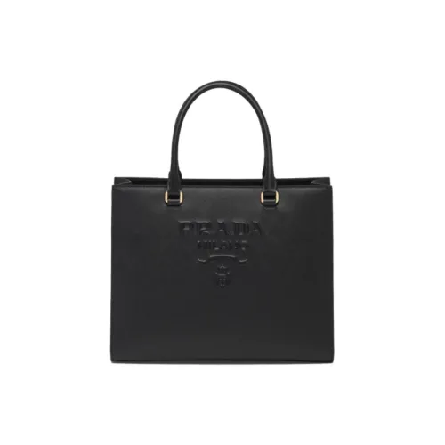 PRADA Крестообразная текстура кожа тоут сумка сумка для покупок сумка среднего размера женская черная