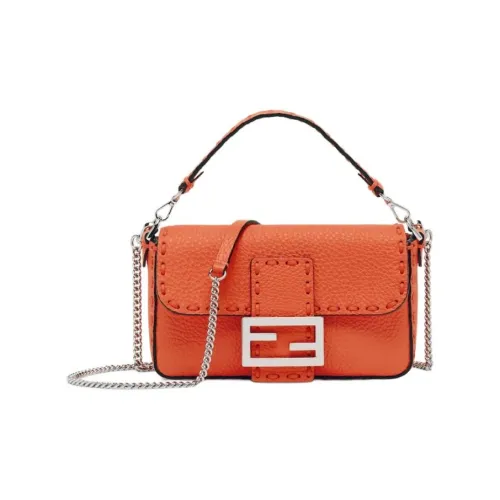 FENDI Baguette Телячья кожа Сумка через плечо Сумка Мини Женская Апельсин